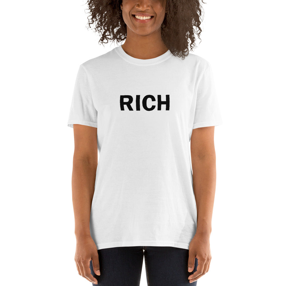 Short Sleeve White "RICH" text t-shirt